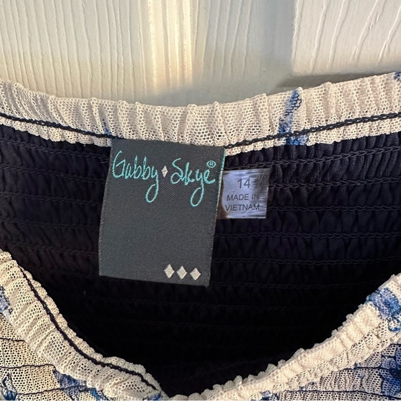 Size 14 Gabby Skye Blue Floral Mesh Smocked Babydoll Dress - Picture 6 of 6